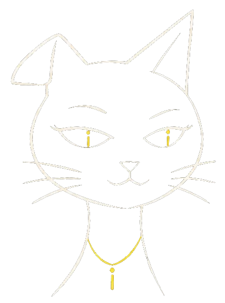 Ilustración de la gata del estudio iD Branding con pupilas doradas en forma de i