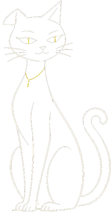 Full-body line drawing of the iD Branding studio cat